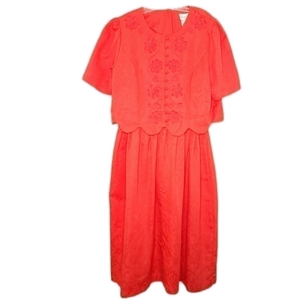 VINTAGE halmode plus women's 16w red-pink maxi shirt dress Style# 030680